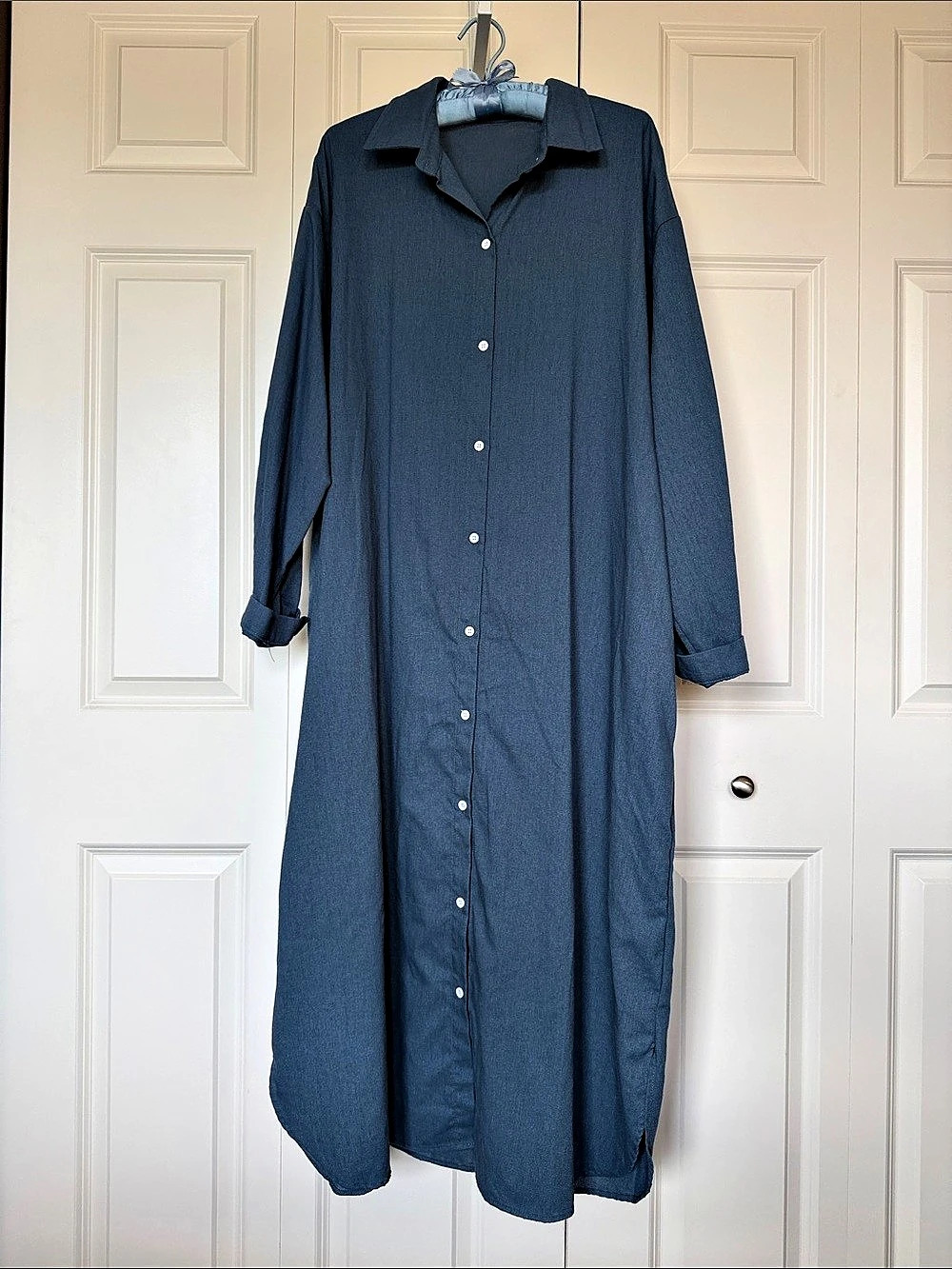 Women's Cotton Maxi Shirt Dress in Blue Like New